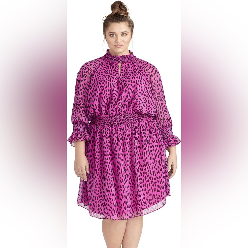 RACHEL Rachel Roy Fuchsia Animal Print Long Sleeve Dress